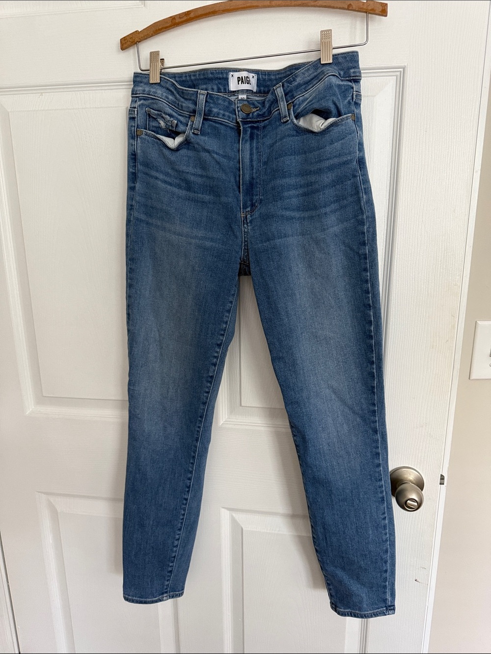 PAIGE Medium Blue Straight Leg Jeans